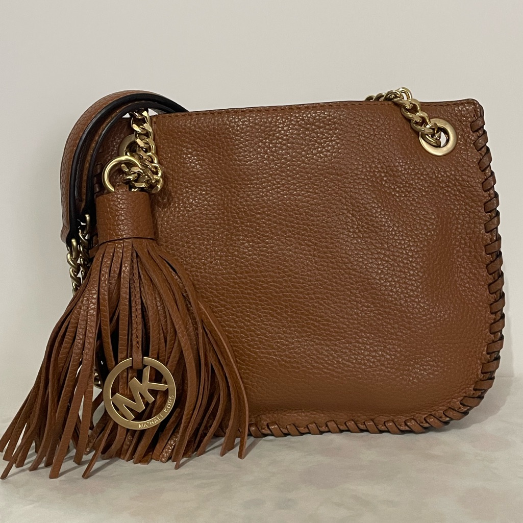 Michael Kors Leather Whipped Chelsea Boho Crossbody In Luggage Western